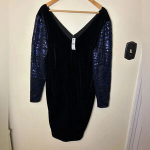 Lane Bryant Velvet Sequin Long Sleeve Sheath Dress Size 14